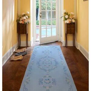 Ruggable Bridgerton Aubrey Hall Blue Garden Washable Runner Rug 2.5' x 7’ w/ Pad